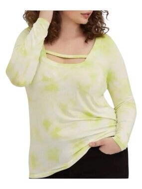 Torrid Lovesick Size 0 L Lime Tie-Dye Long Sleeve Cutout Top